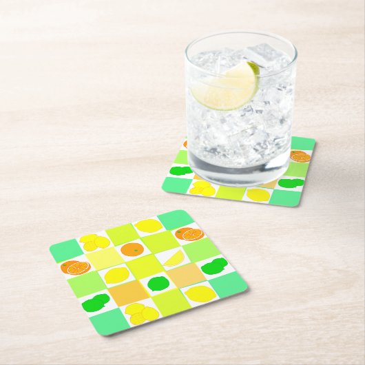 レモンライムとオレンジ柑橘類フルーツコースター スクエアペーパーコースター (インサイチュ)