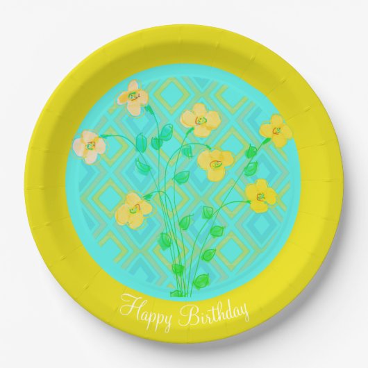 レモンライムとティール（緑がかった色）フローズ紙プレート ペーパープレート (正面)