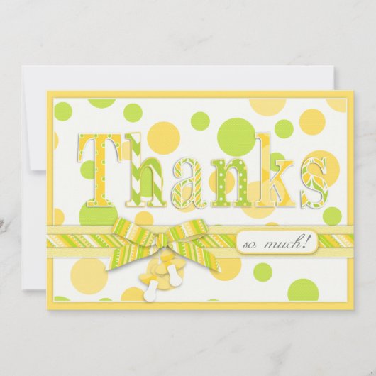 レモンライムの水玉模様はベビーシャワー感謝していしています サンキューカード (正面)