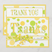 レモンライムの水玉模様はベビーシャワー感謝していしています サンキューカード (正面/裏面)