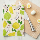 レモンライムココナッツとミント幸せな陽気なパターン キッチンタオル (四つ折り)
