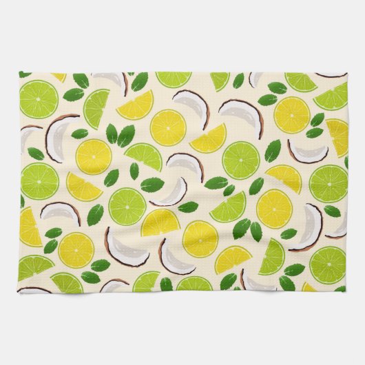 レモンライムココナッツとミント幸せな陽気なパターン キッチンタオル (横)