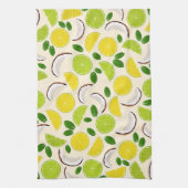 レモンライムココナッツとミント幸せな陽気なパターン キッチンタオル (縦)