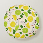 レモンライムココナッツとミント幸せな陽気なパターン ラウンドクッション (裏面)