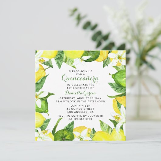 レモンライムシトラスブロッサムウォーターカラーキンセアニラ 招待状 (スタンド正面)