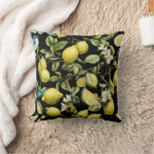 レモンライムノワール：ダークブラックバックの柑橘系パターン クッション (ブランケット)