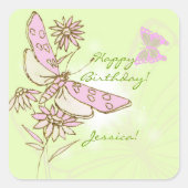 レモンライムピンクバタフライステッカー スクエアシール (正面)