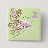 レモンライムピンクバタフライボタン 缶バッジ (正面)