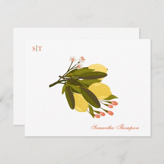 レモンラブモノグラムネームハンドブ色彩の鮮やかロッサム ノートカード (正面/裏面)