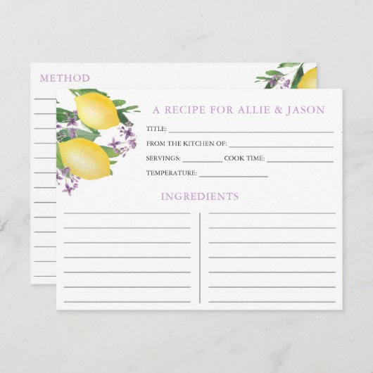 レモンラベンダーレシピカード（カップル名） 招待状 (正面/裏面)