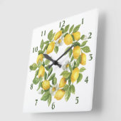 レモンリースグリーンイエロー スクエア壁時計 (傾斜)