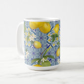 レモンリーフフローラブルーアンドホワイトヴィンテージファームハウス コーヒーマグカップ (正面左)