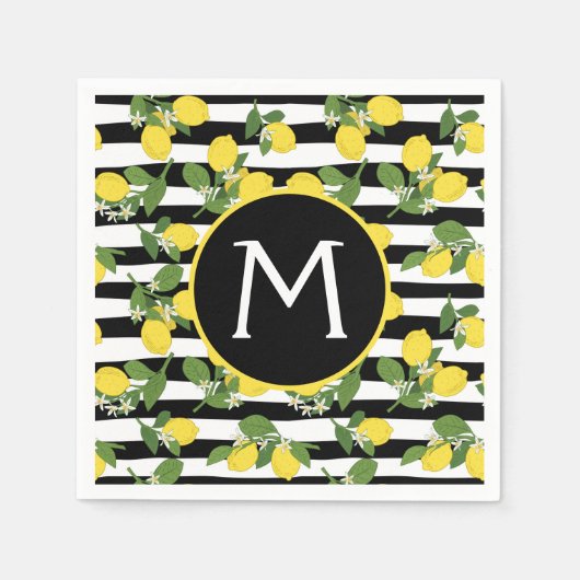 レモンレモンイエローブラックストライプズ スタンダードカクテルナプキン (正面)
