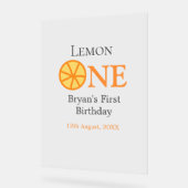 レモンワンハッピー1stバースデーオレンジグレーレトロボー アクリルサイン (傾斜)