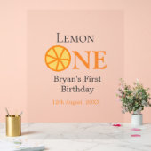 レモンワンハッピー1stバースデーオレンジグレーレトロボー アクリルサイン (ウェディング)