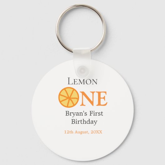 レモンワンハッピー1stバースデーオレンジグレーレトロボー キーホルダー (正面)