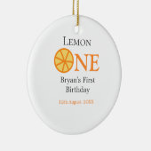 レモンワンハッピー1stバースデーオレンジグレーレトロボー セラミックオーナメント (右)