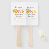 レモンワンハッピー1stバースデーオレンジグレーレトロボー ハンドファン (正面&裏面)