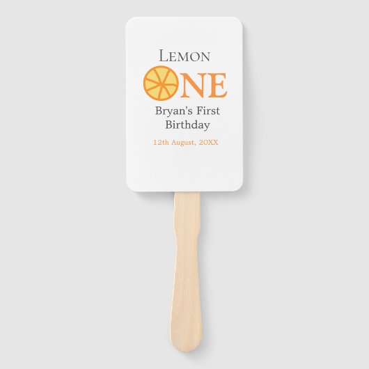 レモンワンハッピー1stバースデーオレンジグレーレトロボー ハンドファン (正面)