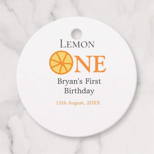 レモンワンハッピー1stバースデーオレンジグレーレトロボー フェイバータグ (正面)