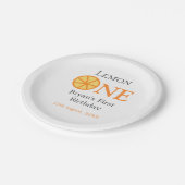 レモンワンハッピー1stバースデーオレンジグレーレトロボー ペーパープレート (アングル)