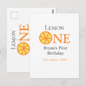 レモンワンハッピー1stバースデーオレンジグレーレトロボー ポストカード (正面/裏面)