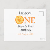 レモンワンハッピー1stバースデーオレンジグレーレトロボー ポストカード (裏面)