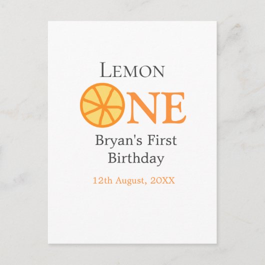 レモンワンハッピー1stバースデーオレンジグレーレトロボー ポストカード (正面)