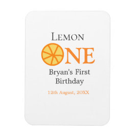 レモンワンハッピー1stバースデーオレンジグレーレトロボー マグネット