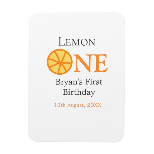 レモンワンハッピー1stバースデーオレンジグレーレトロボー マグネット (縦)