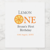 レモンワンハッピー1stバースデーオレンジグレーレトロボー ワインラベル (シングルラベル)