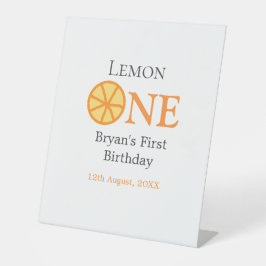 レモンワンハッピー1stバースデーオレンジグレーレトロボー 台座サイン