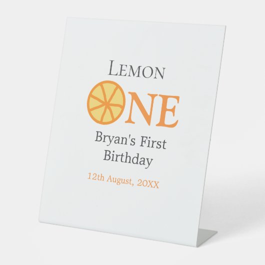 レモンワンハッピー1stバースデーオレンジグレーレトロボー 台座サイン (正面)
