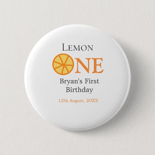 レモンワンハッピー1stバースデーオレンジグレーレトロボー 缶バッジ (正面)