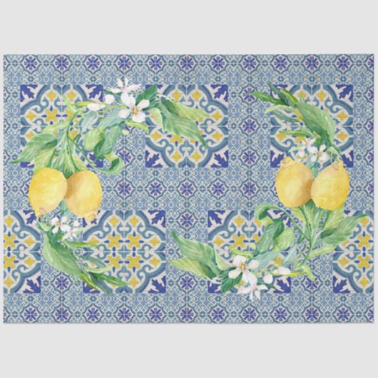 レモンヴィンテージファームハウスブルーnホワイトデクページ 薄葉紙 (正面)