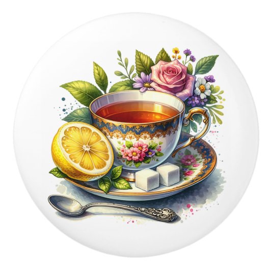 レモン入りのお茶の可愛いティーカップ セラミックノブ (正面)
