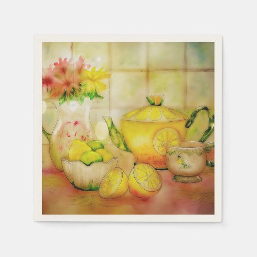 レモン入りの紅茶 スタンダードカクテルナプキン (正面)