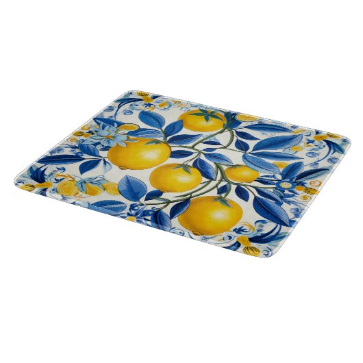💛💙レモン入りの青と黄色のアズレホス カッティングボード (角)