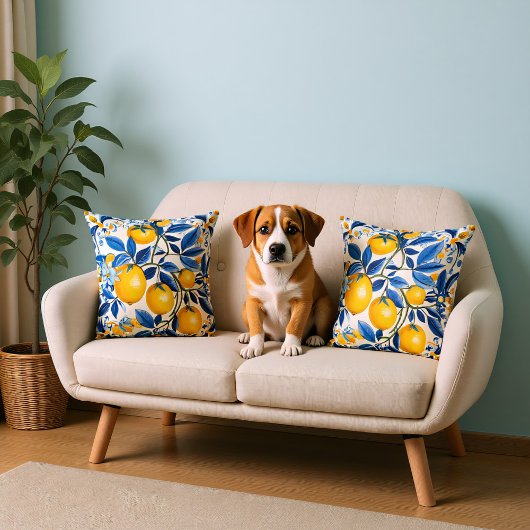 💛💙レモン入りの青と黄色のアズレホス クッション