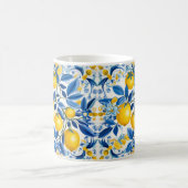 💛💙レモン入りの青と黄色のアズレホス コーヒーマグカップ (中央)