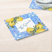 レモン入りトスカーナのタイル水彩 スクエアペーパーコースター (アングル)
