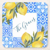 レモン入りトスカーナのタイル水彩 スクエアペーパーコースター (正面)