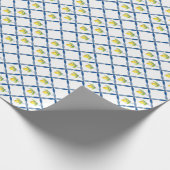 レモン入り青と白のタイル ラッピングペーパー (角)