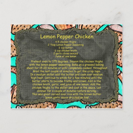レモン唐辛子チキンレシピはがき ポストカード (正面)
