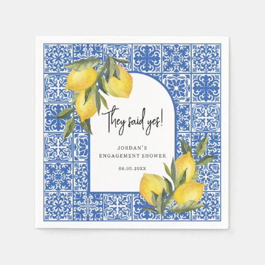 レモン地中海のとタイル彼らはYesシャワーを言った スタンダードカクテルナプキン (正面)