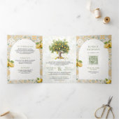 レモン地中海のの木を自分の家に並べ結婚る 三つ折り招待状 (内部)