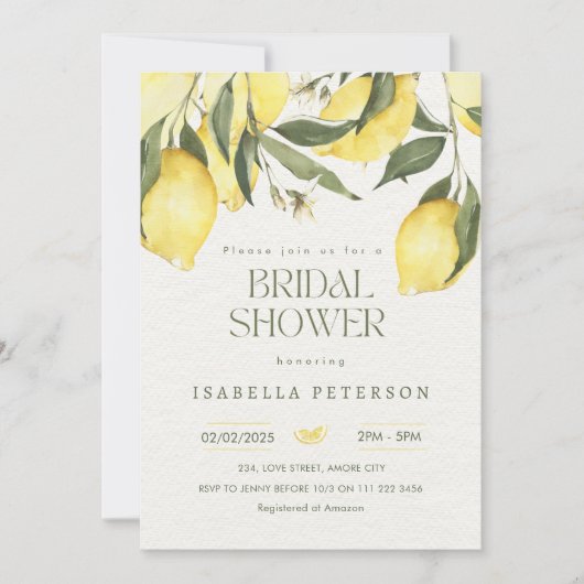 レモン地中海のイタリアンブライダルシャワー 招待状 (正面)
