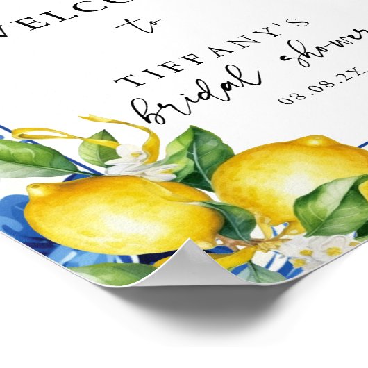 レモン地中海のズブライダルシャワーウェルカムサイン ポスター (角)