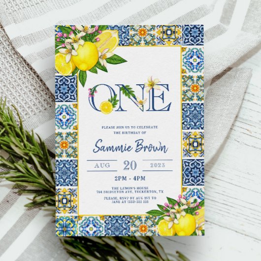 レモン地中海のフォトガール1st誕生日パーティー 招待状