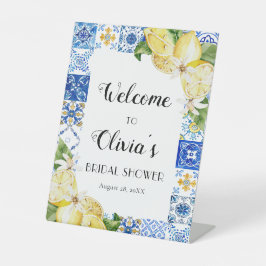 レモン地中海のブライダルシャワーペデスタルサイン 台座サイン